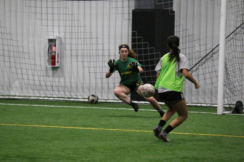 Picture of a goal making a save during a drill for the Pittsburgh Riverhounds Goalkeeper Training