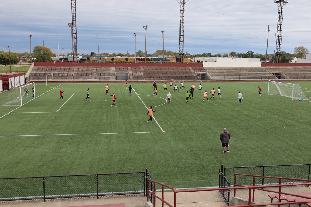 The Riverhounds train on Friday, Oct. 13 at Keyworth Stadium in Hamtramck, Mich.