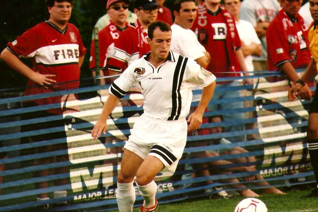 Gary DePalma controls the ball in the Hounds' U.S. Open Cup quarterfinal against the Chicago Fire