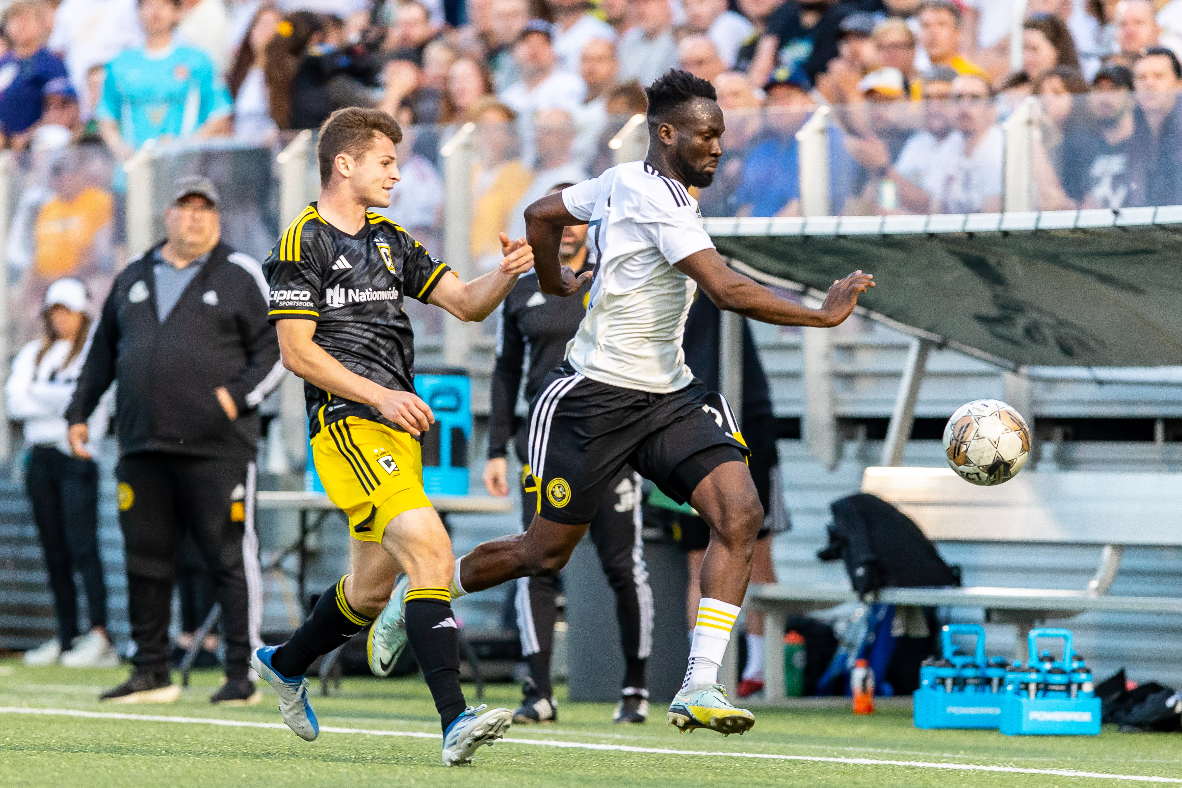 Albert Dikwa's goal gave the Riverhounds their last win over an MLS team, defeating the Columbus Crew 1-0 on May 24, 2023 at Highmark Stadium. (Photo: Mallory Neil/Riverhounds SC)