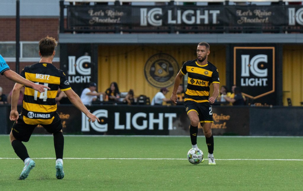 Guillaume Vacter looks forward during the Pittsburgh Riverhounds' 1-0 win over Las Vegas Lights FC on Sept. 28, 2025, at Highmark Stadium in Pittsburgh. (Photo: Kyla Pothier/Riverhounds SC)