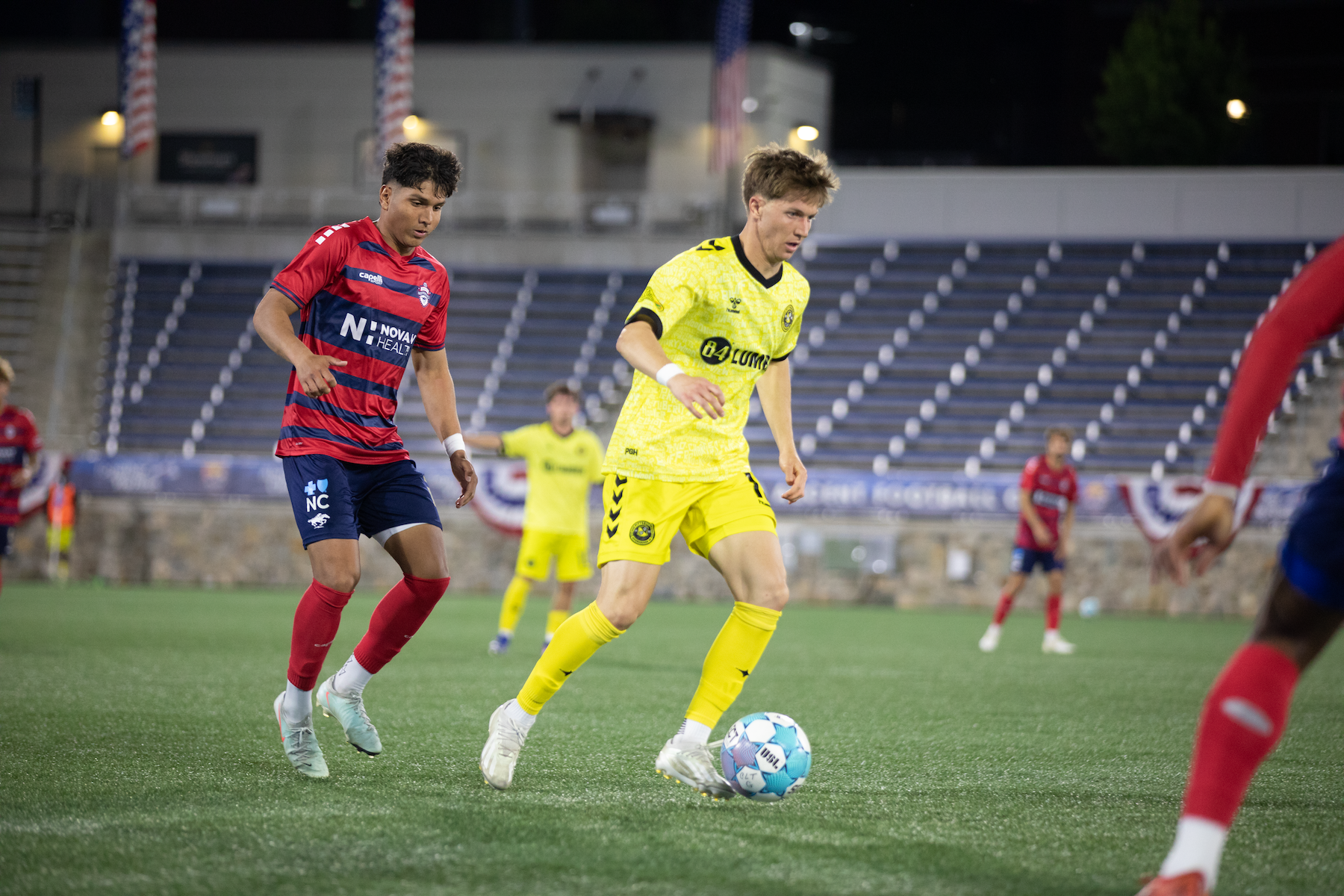 Sam Bassett dribbles toward goal in the Pittsburgh Riverhounds' match against the Charlotte Independence in the Prinx Tires USL Cup on May 15, 2026 at American Legion Memorial Stadium in Charlotte, N.C. (Photo: Charlotte Independence)