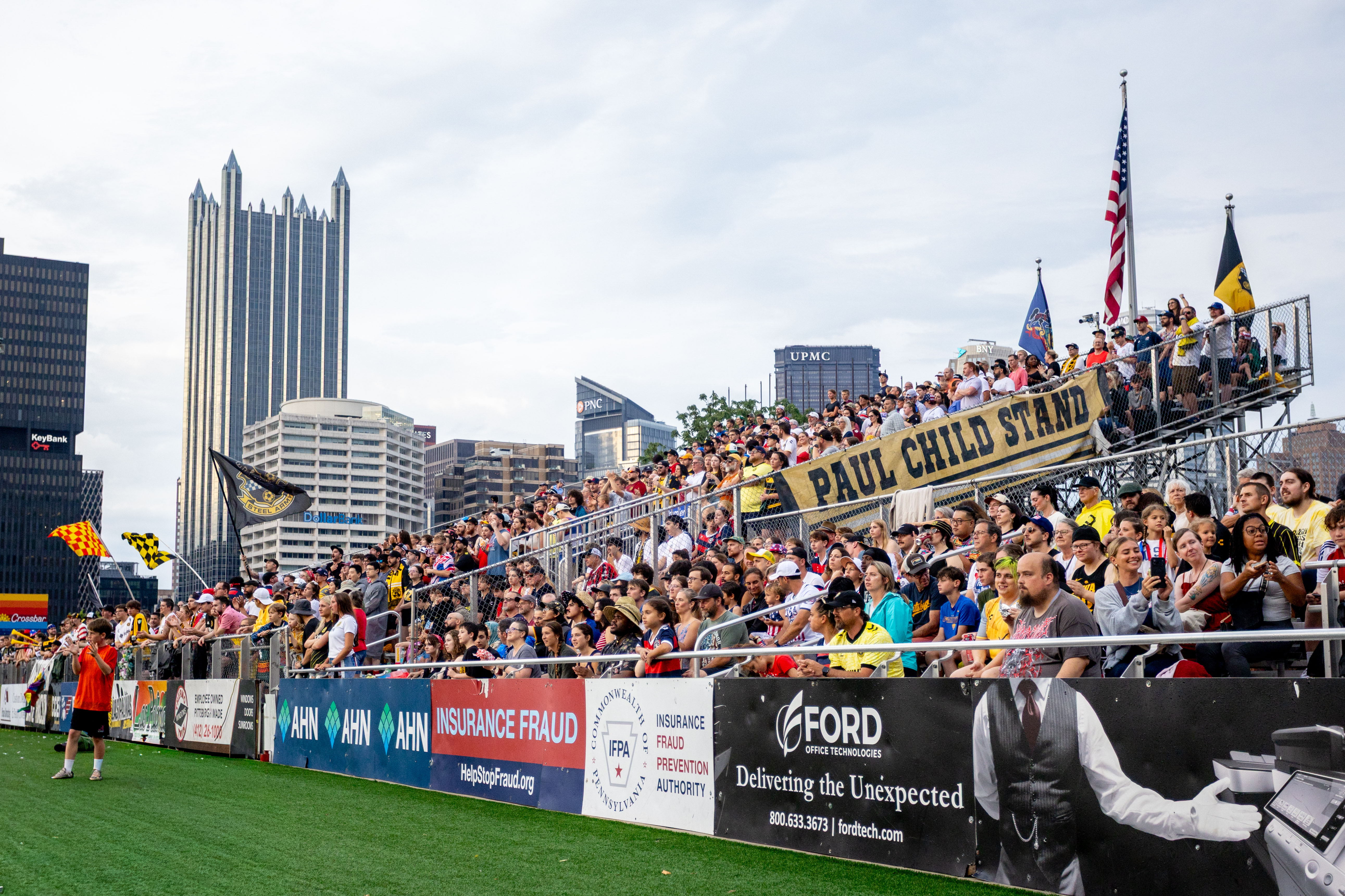 Fans cheer at F.N.B. Stadium during the Pittsburgh Riverhounds' match on July 4, 2026. (Photo: Chris Cowger/Riverhounds SC)
