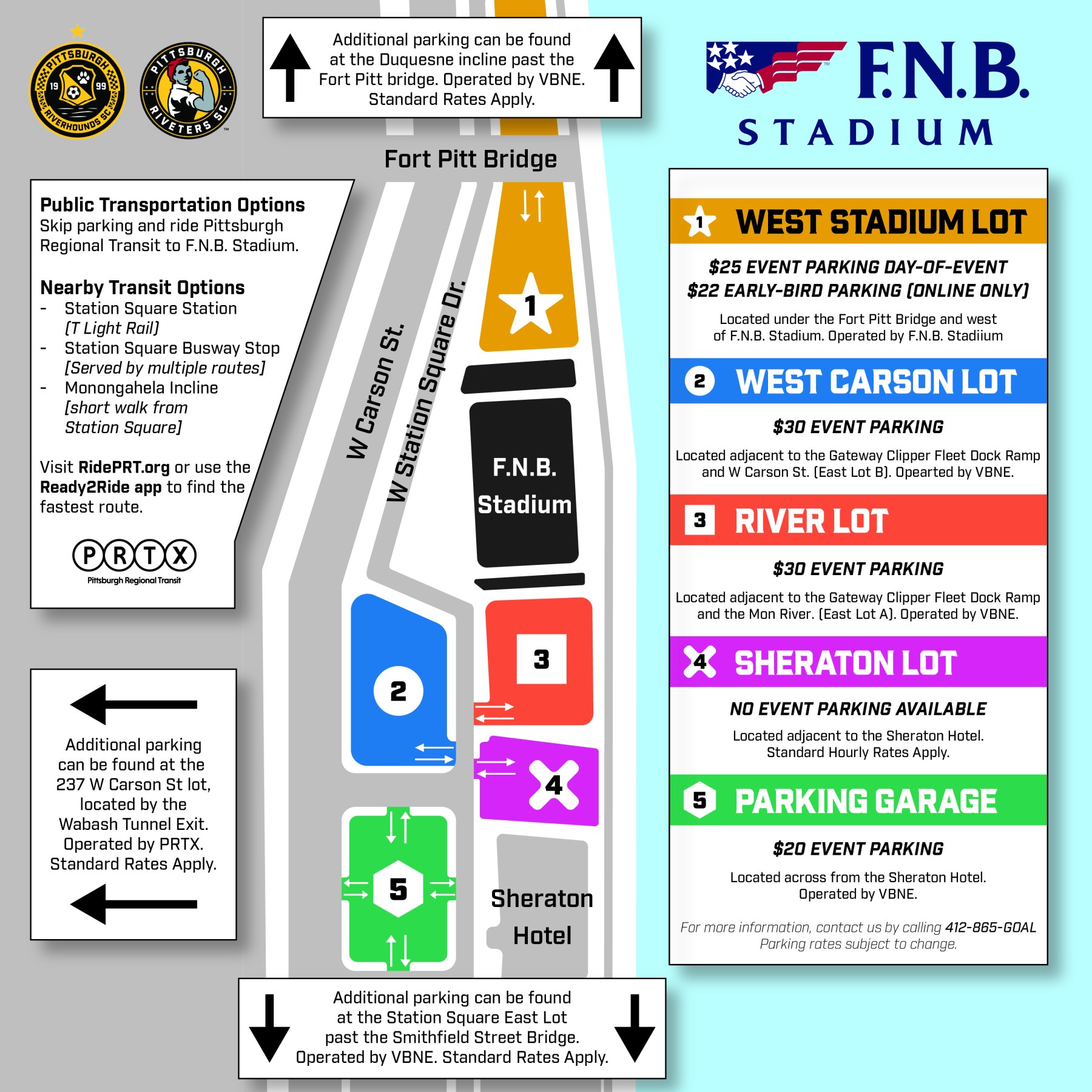 Full-size F.N.B. Stadium parking and public transportation map