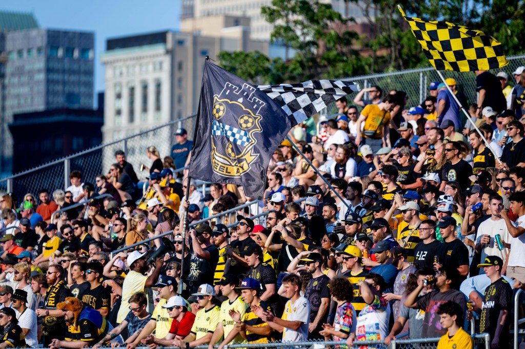Fans look on from the Paul Child Stand at F.N.B. Stadium in Pittsburgh during the Pittsburgh Riverhounds' match against Rhode Island FC on July 25, 2026. (Photo: Chris Cowger/Riverhounds SC)