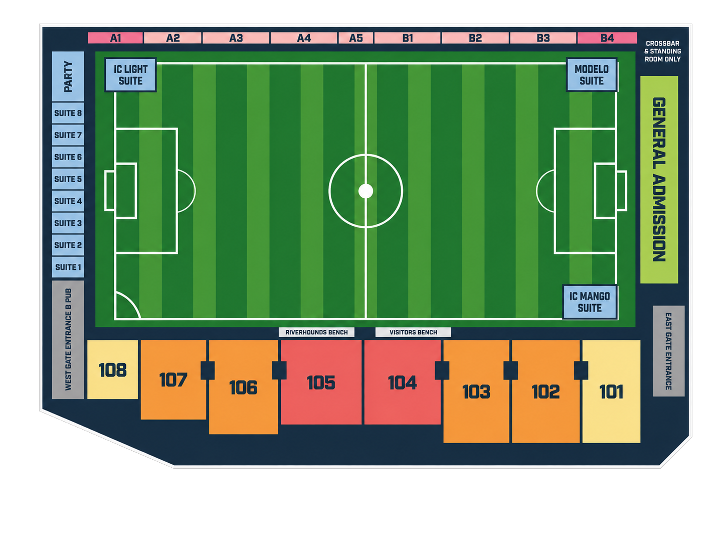 Updated F.N.B. Stadium seating map with sections, suites, gates and seating categories