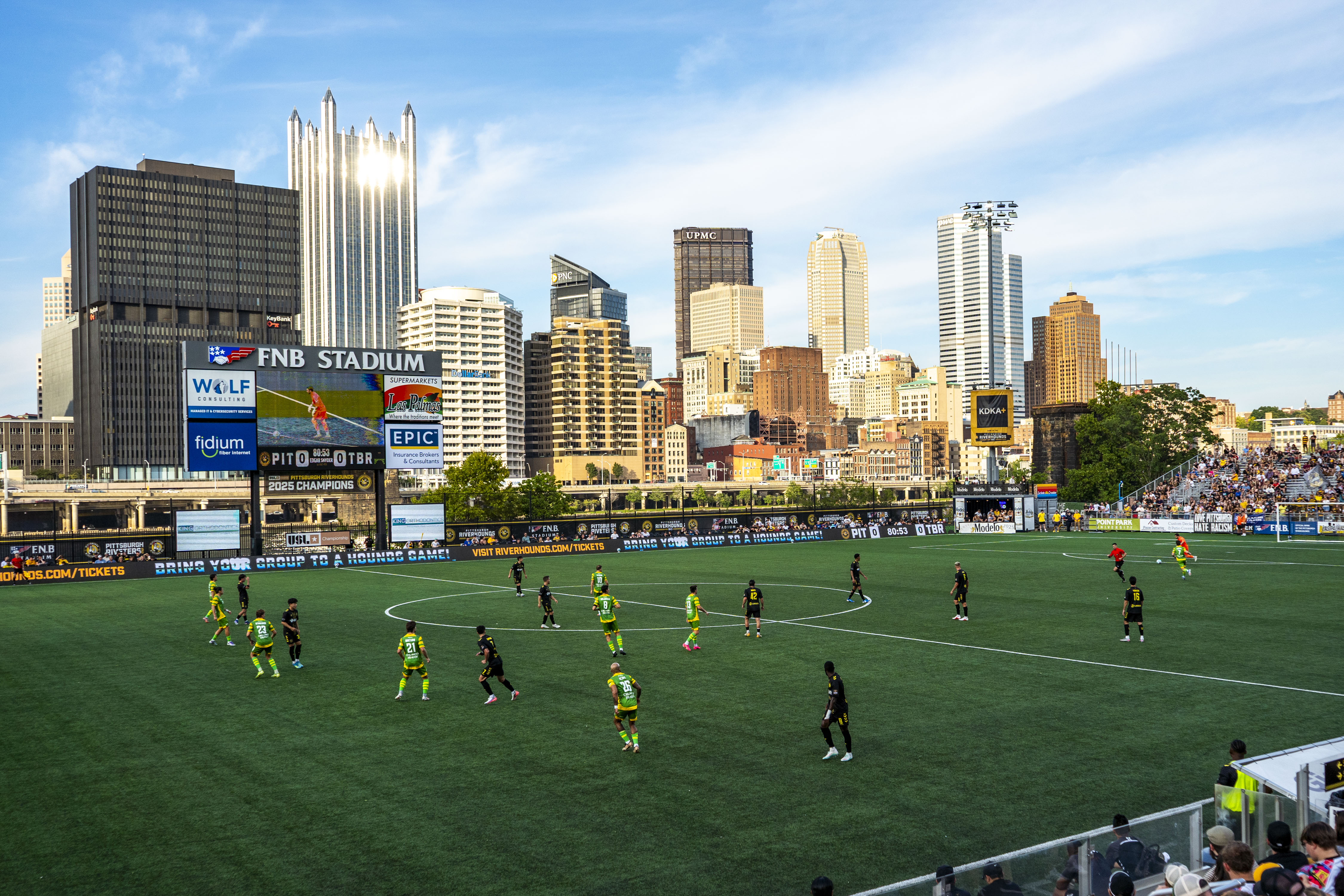 The Pittsburgh Riverhounds battle the Tampa Bay Rowdies in a USL Championship match on Aug. 29, 2026 at F.N.B. Stadium in Pittsburgh. (Photo: Luka Strickland/Riverhounds SC)