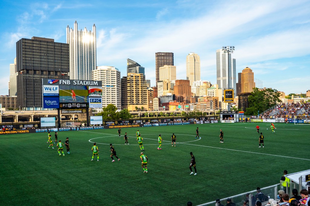 The Pittsburgh Riverhounds battle the Tampa Bay Rowdies in a USL Championship match on Aug. 29, 2026 at F.N.B. Stadium in Pittsburgh. (Photo: Luka Strickland/Riverhounds SC)
